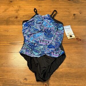 DreamShaper by Miraclesuit Size 20W Blue Paisley Swimsuit NWT Tummy Control